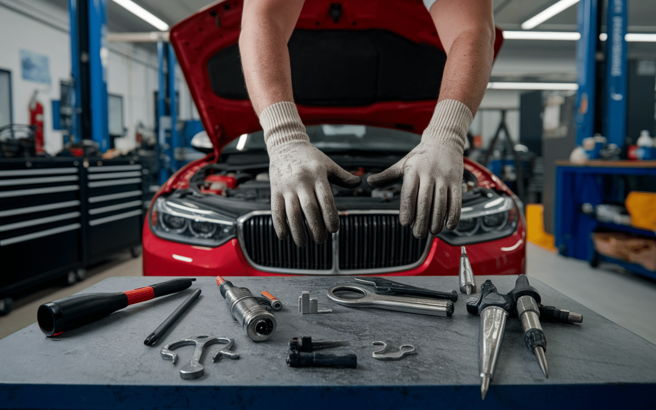 Entretien réparation trappe essence Clio 4 outils atelier