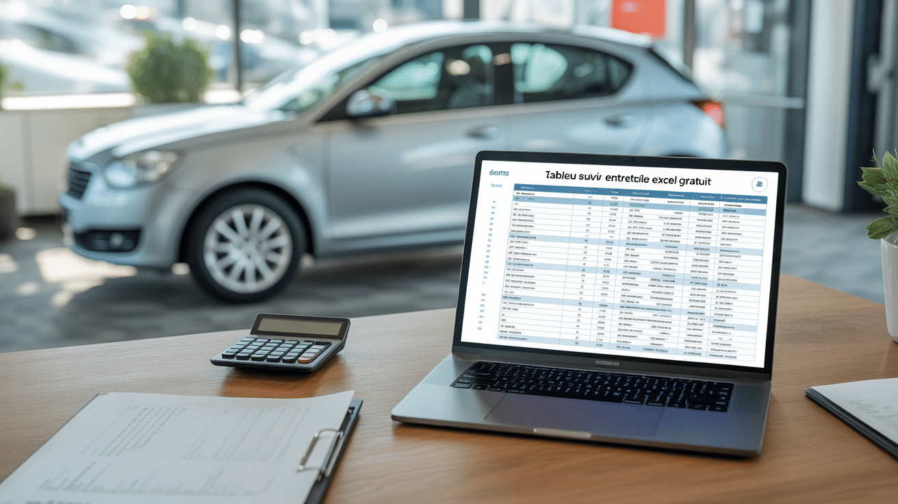 tableau suivi entretien véhicule excel gratuit affiché sur ordinateur portable