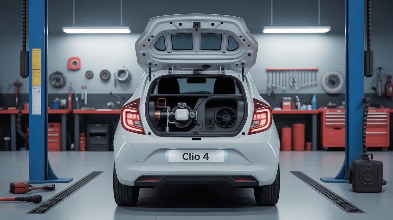 Vue détaillée trappe essence Clio 4 fond atelier