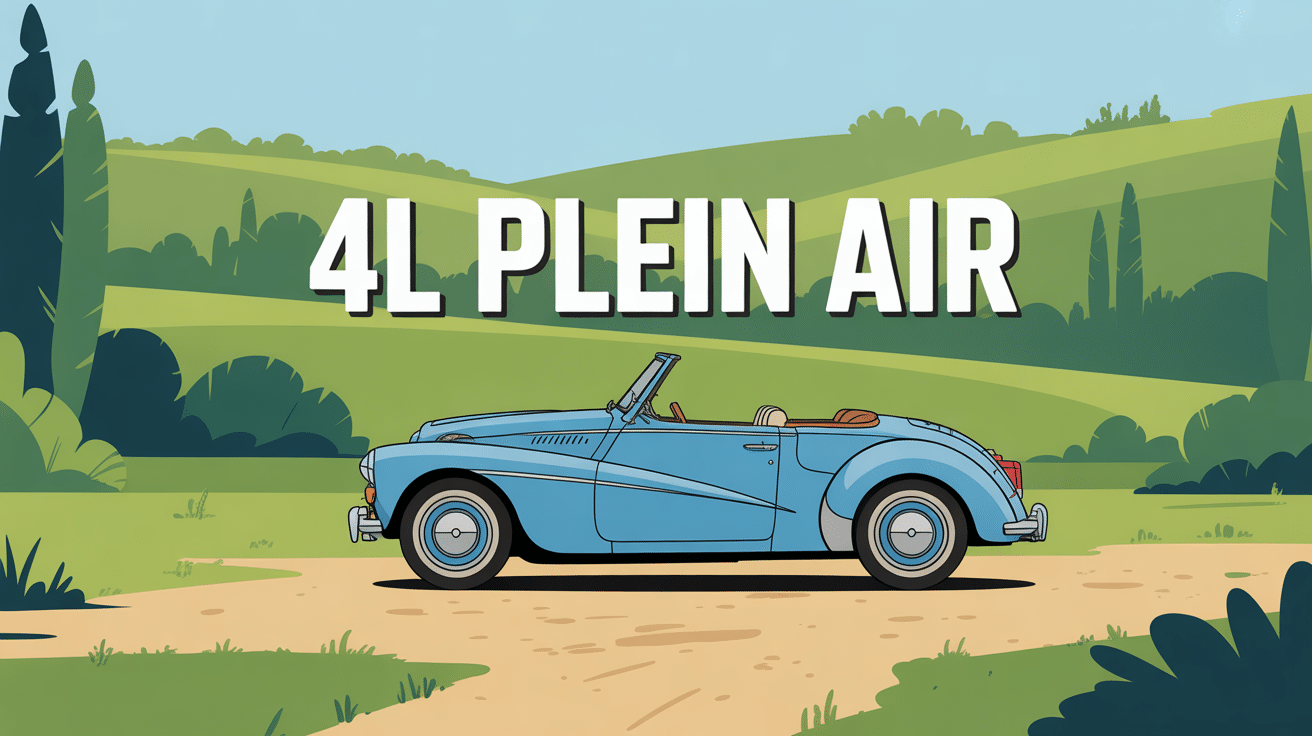 4l plein air cabriolet bleu clair paysage campagne