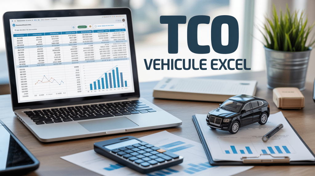 Calcul tco véhicule excel sur ordinateur portable avec graphiques