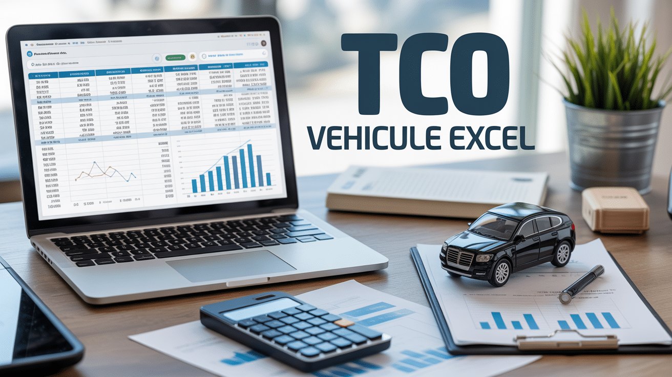 Calcul tco véhicule excel sur ordinateur portable avec graphiques