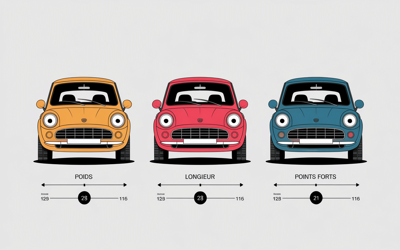 Trois petites voitures legere pour camping car avec specifications