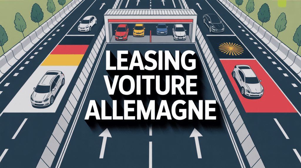 Leasing voiture Allemagne vue autoroute drapeaux garage