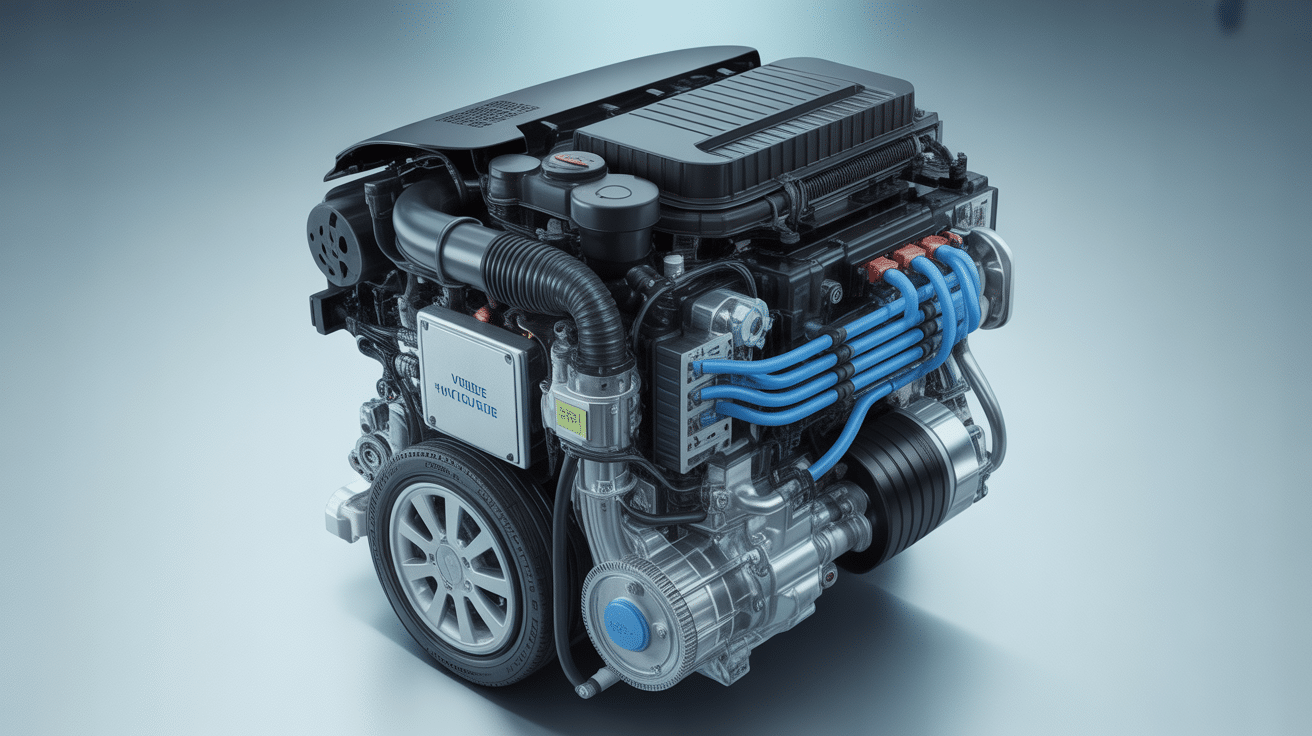 Vue moteur hybride carburant électrique et thermique