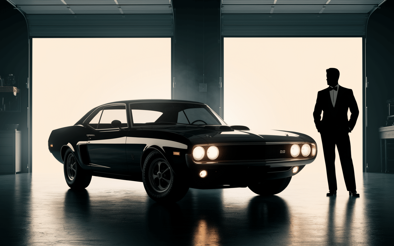 mustang in john wick véhicule vintage garage sombre
