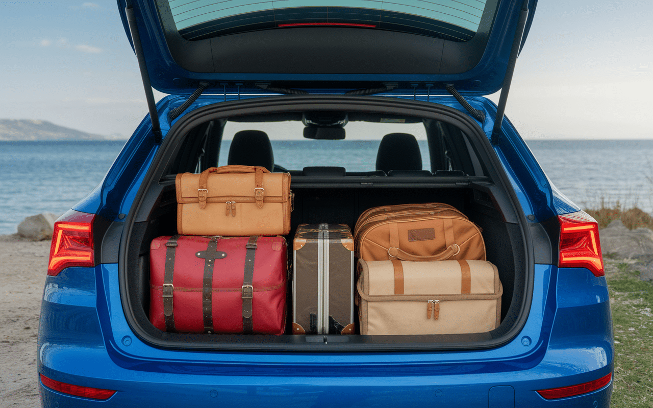 Coffre ouvert Peugeot 206 saloon avec rangement familial