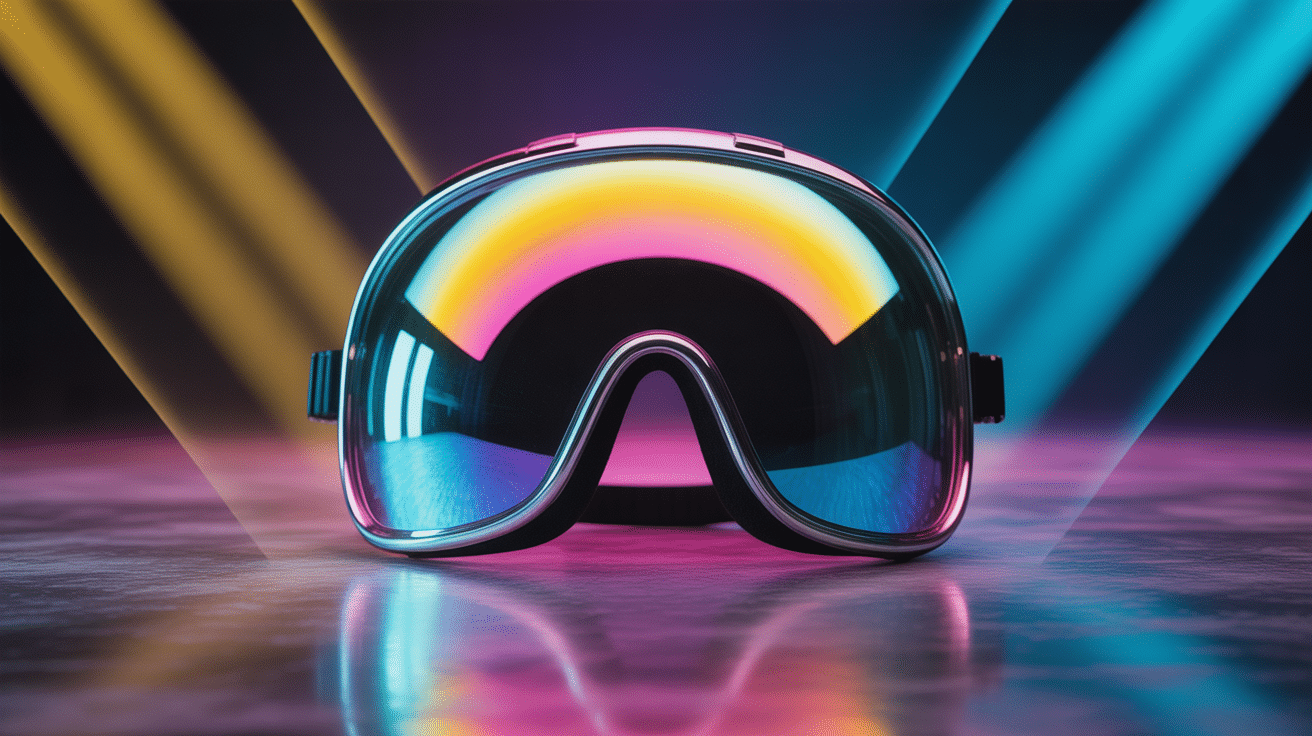 gros plan visière iridium reflets arc-en-ciel