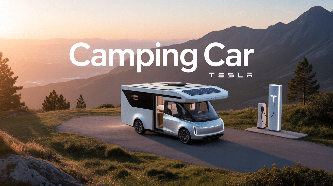 camping car tesla station recharge coucher soleil