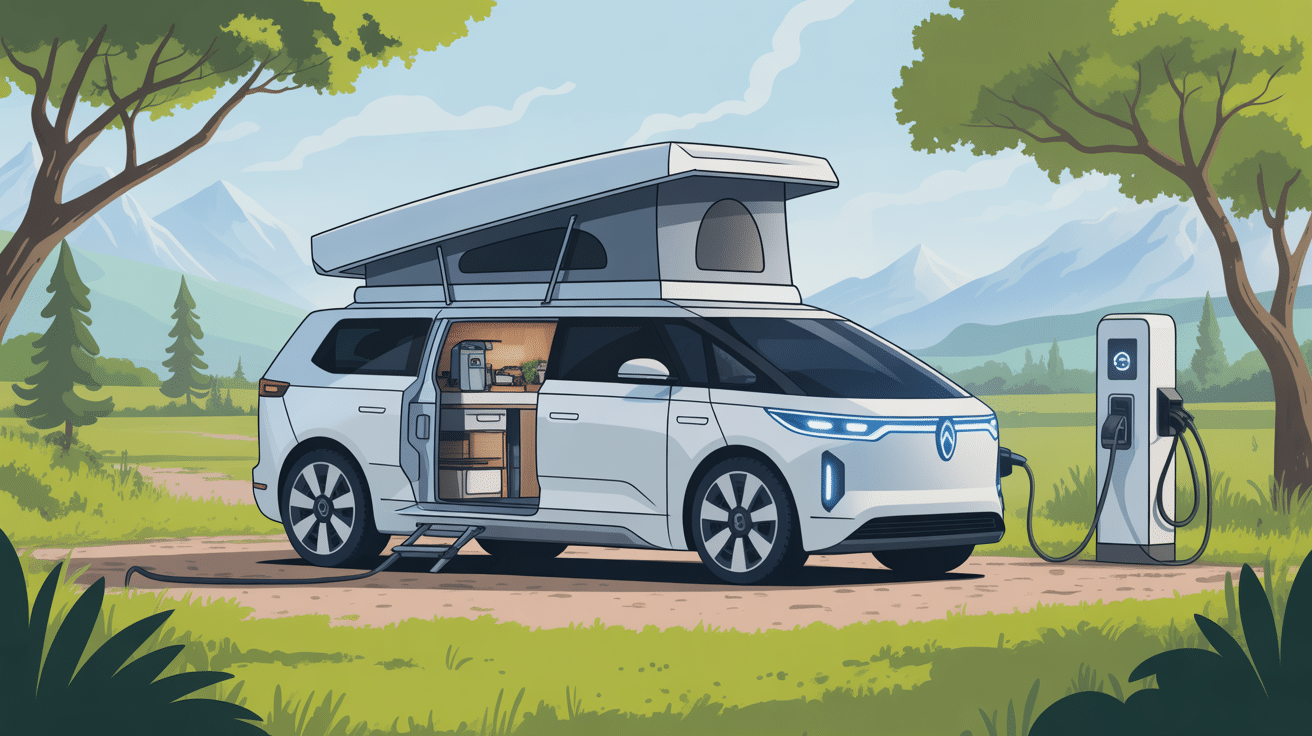 camping car tesla aménagé station électrique montagne