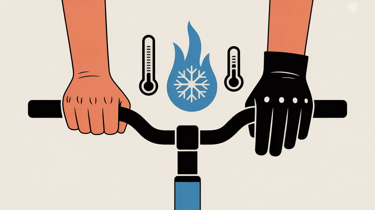 Comparatif mains avec sans gants velo hiver