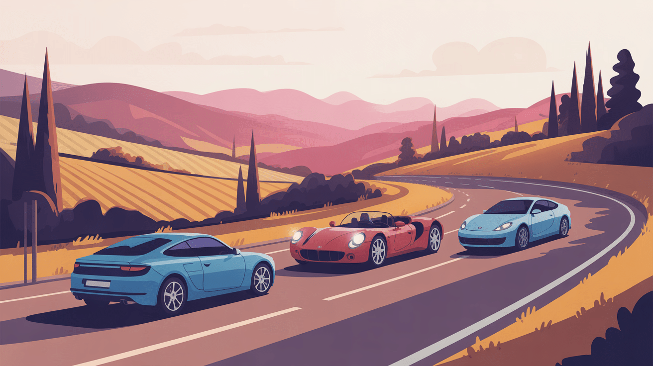 panorama voitures diverses marque de voiture en w route sinueuse