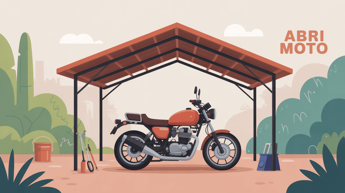 illustration abris moto sécurisé dans jardin