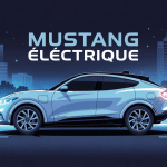 Mustang electrique stylisée sur fond bleu nuit