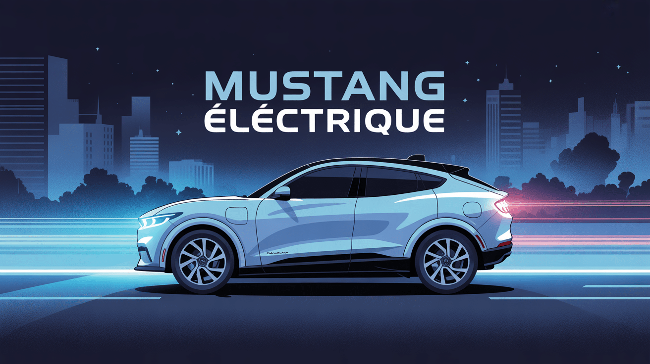 Mustang electrique stylisée sur fond bleu nuit