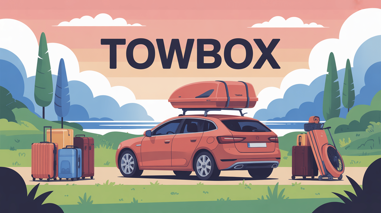 towbox installé sur voiture familiale en vacances