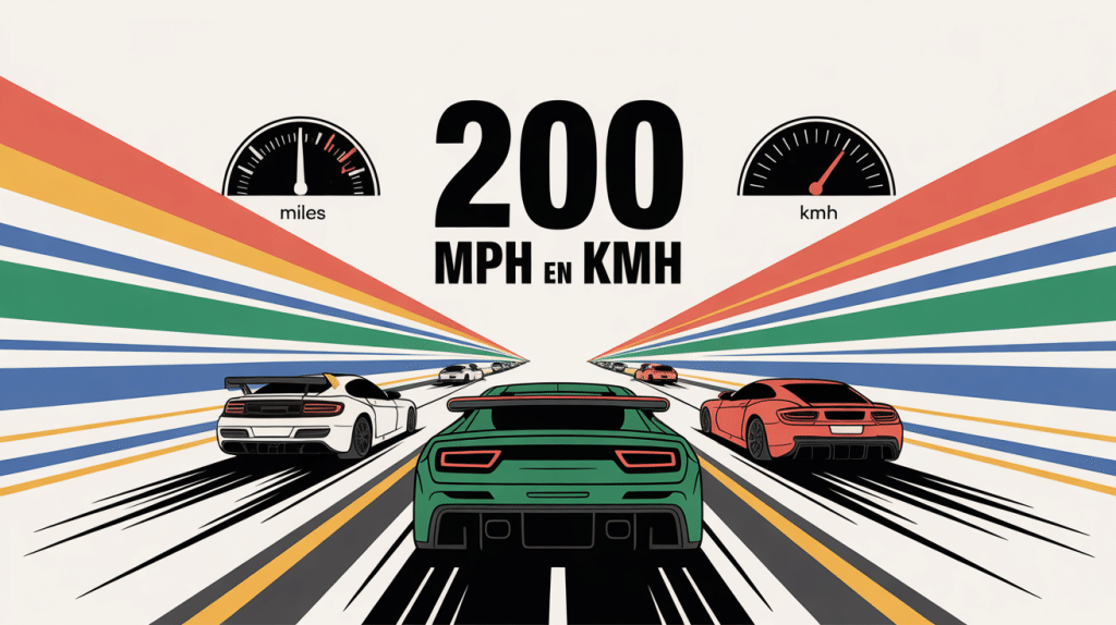 Illustration conversion 200 mph en kmh compteur voiture sport