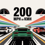 Illustration conversion 200 mph en kmh compteur voiture sport