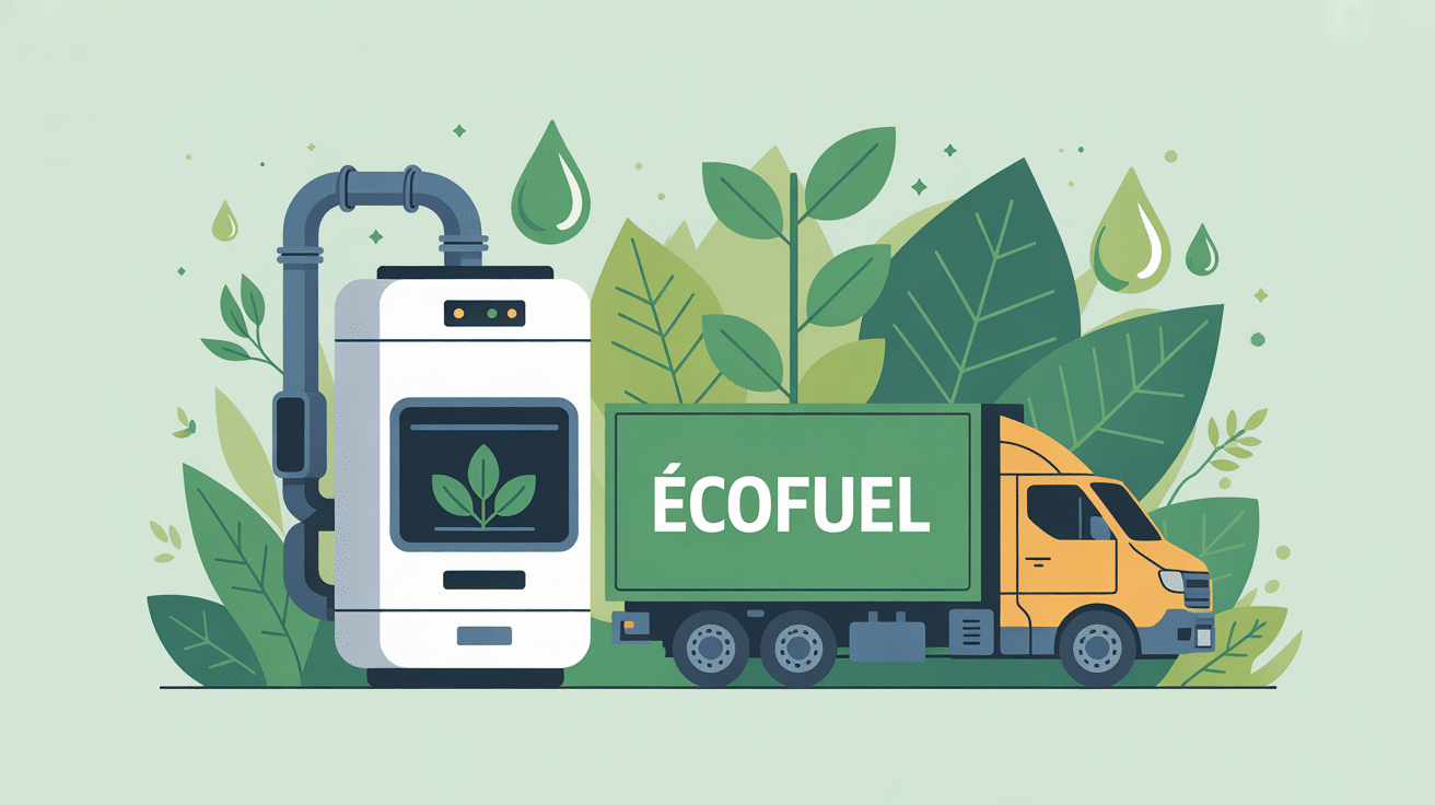 ecofuel chaudière moderne et camion livraison entourés de nature