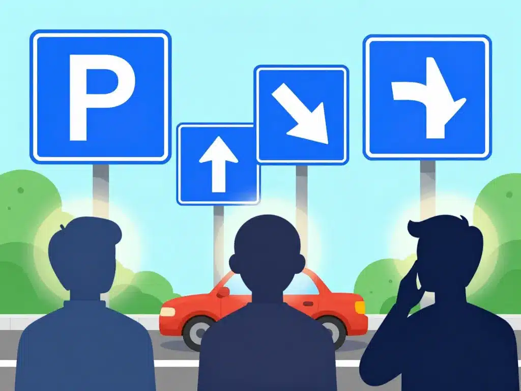 illustration confusion panneaux bleues courants