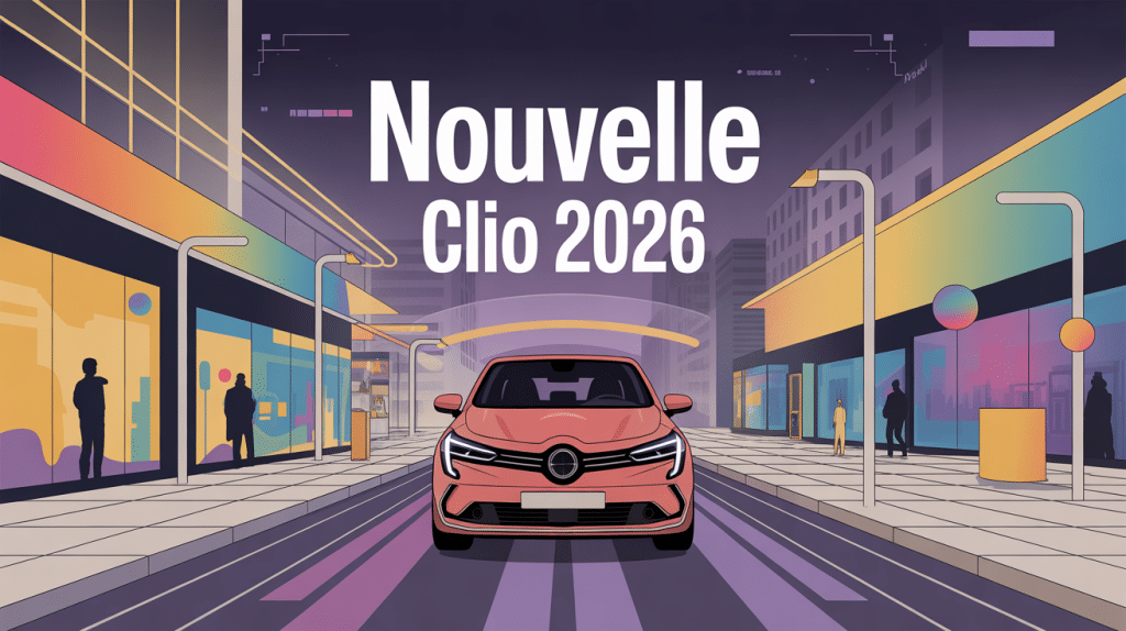 Nouvelle Clio 2026 dans un décor urbain lumineux