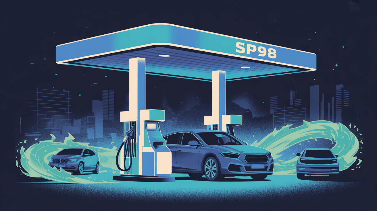 Illustration SP98 à la pompe station service moderne