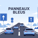 illustration panneaux bleues différents sur route