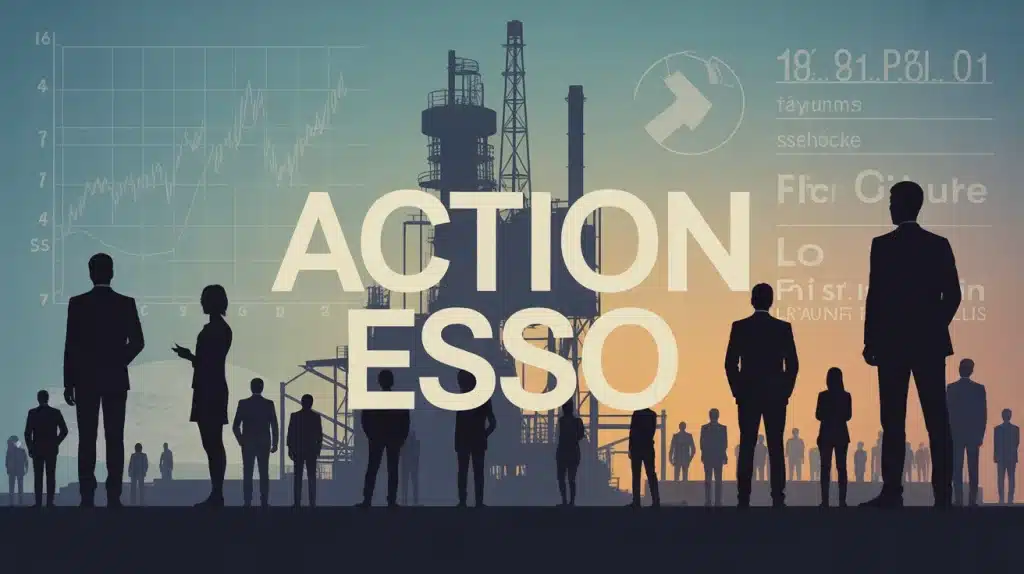 Illustration action Esso secteur pétrolier français avec graphiques et raffinerie