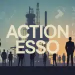 Illustration action Esso secteur pétrolier français avec graphiques et raffinerie