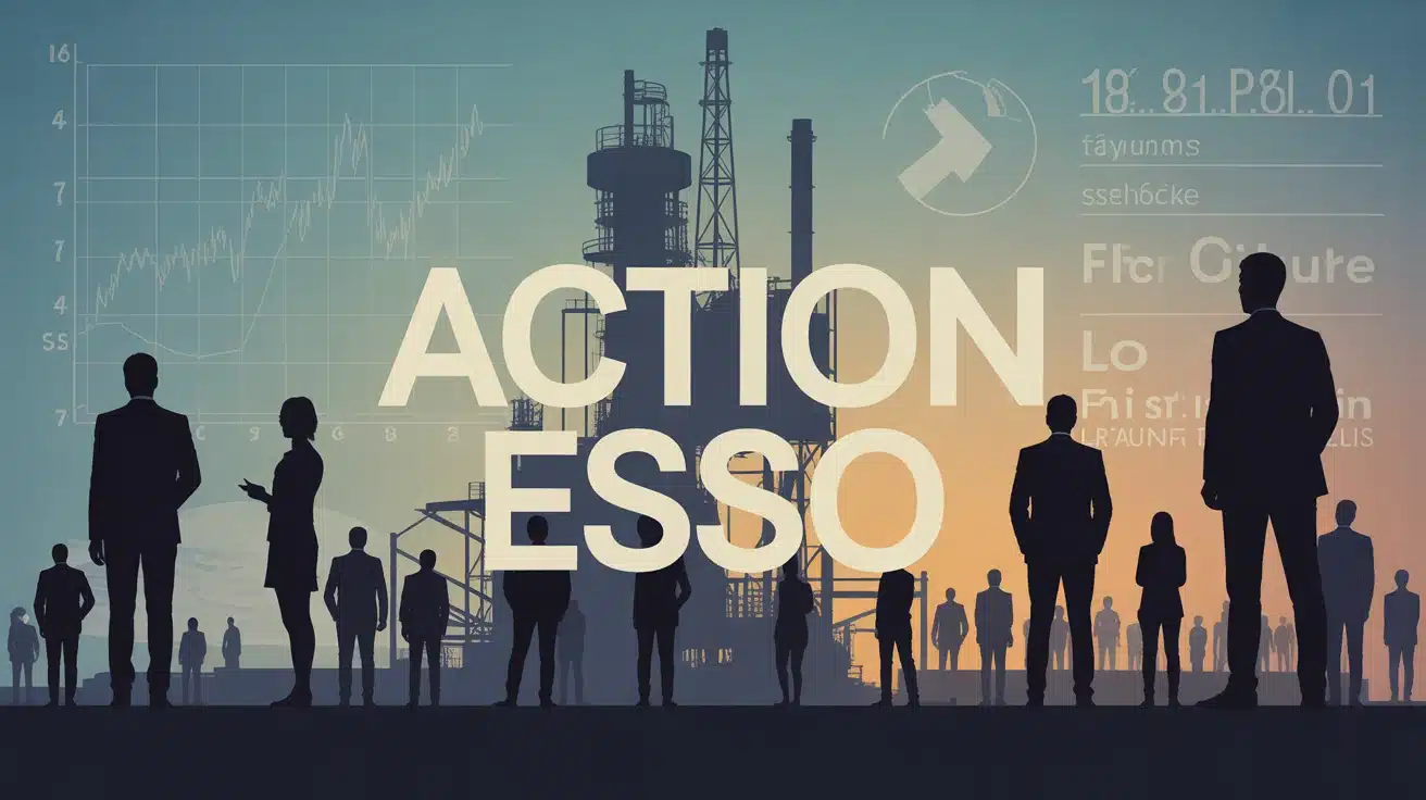 Illustration action Esso secteur pétrolier français avec graphiques et raffinerie