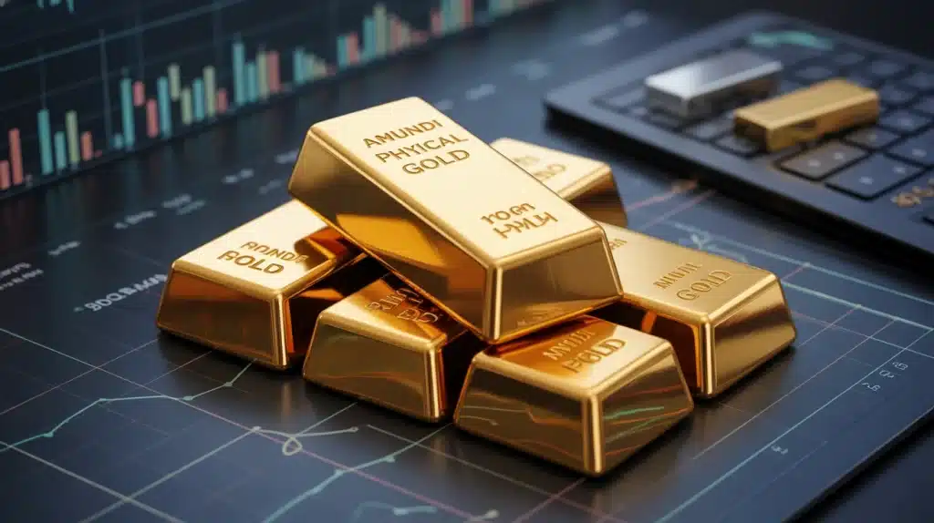 Illustration Amundi Physical Gold ETC lingots dor et graphiques