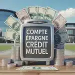 illustration compte épargne Crédit Mutuel avec coffre-fort et banque