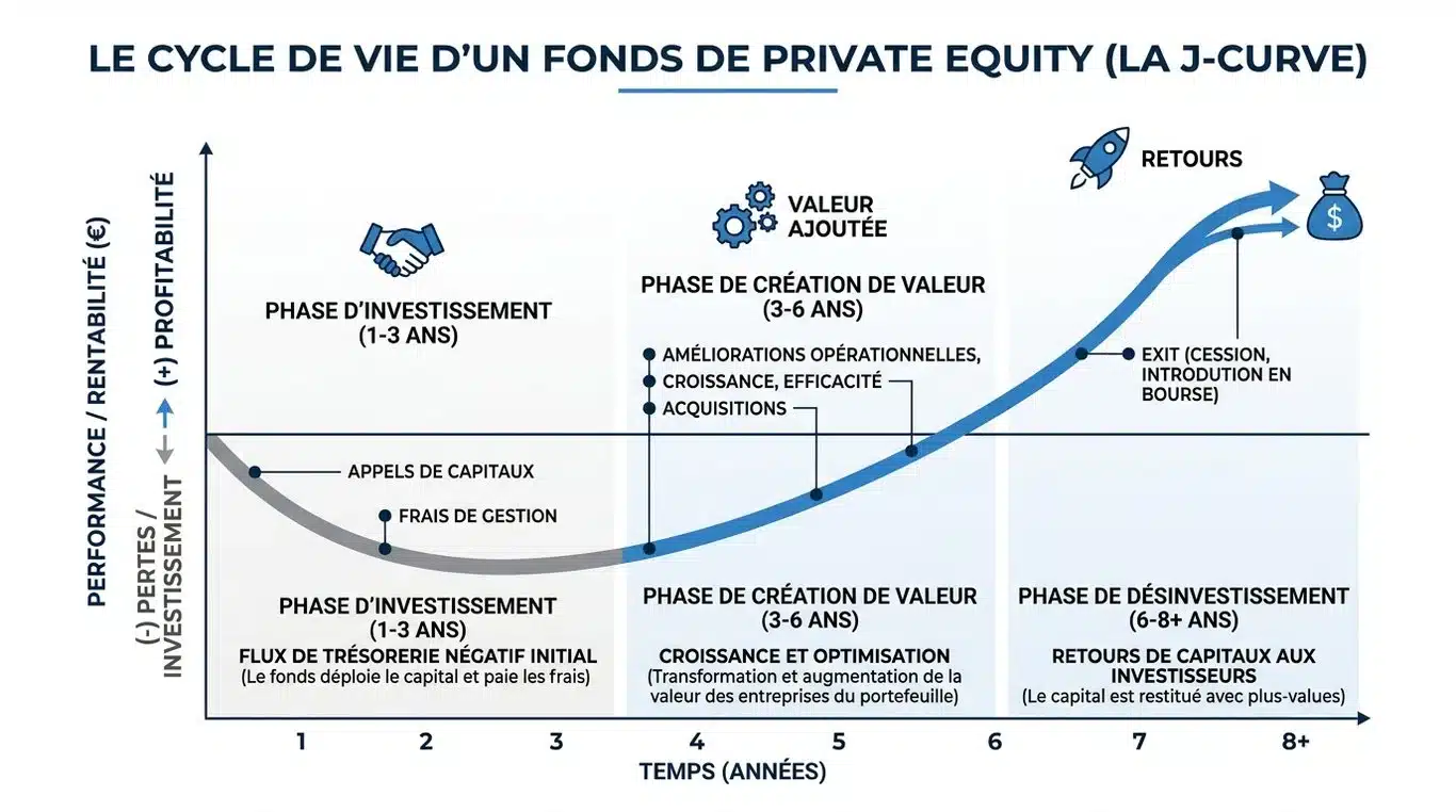 Graphique illustrant la courbe en J du capital-investissement