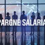Illustration vectorielle épargne salariale avec silhouettes et plateforme digitale
