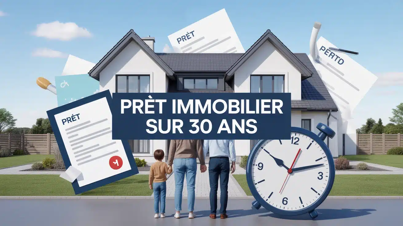 famille devant maison avec prêt immobilier sur 30 ans