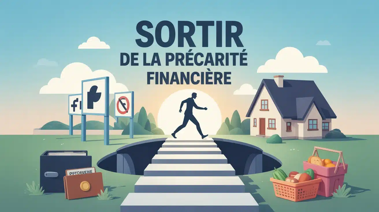 illustration vectorielle sortir de la précarité financière avec symbole protection sociale