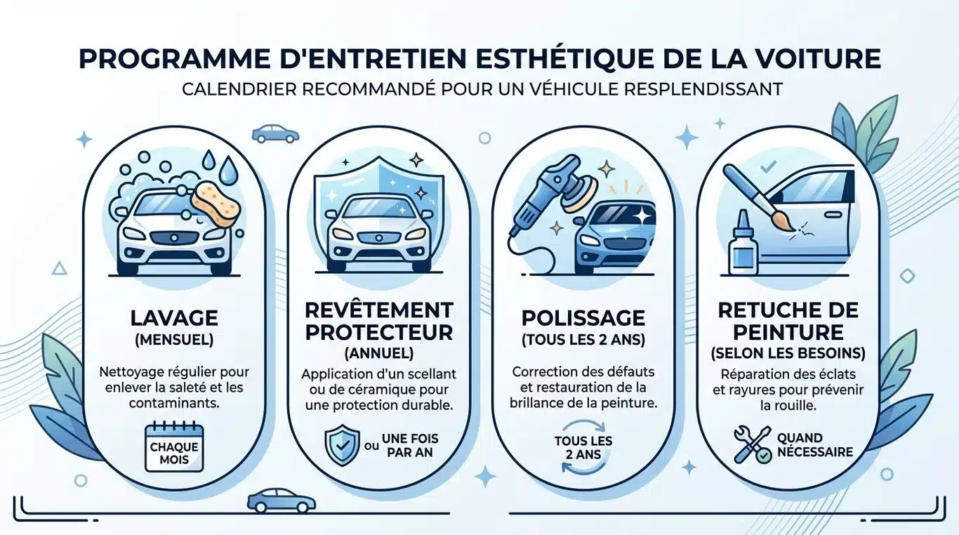 Infographie des services d'entretien esthétique automobile et fréquences recommandées