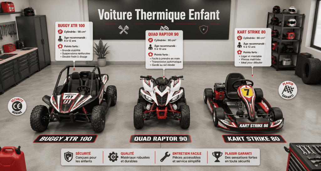 Voiture thermique enfant buggy quad kart cylindrée