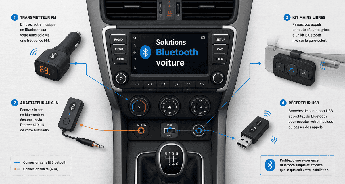 bluetooth voiture : dispositifs autour de l’autoradio