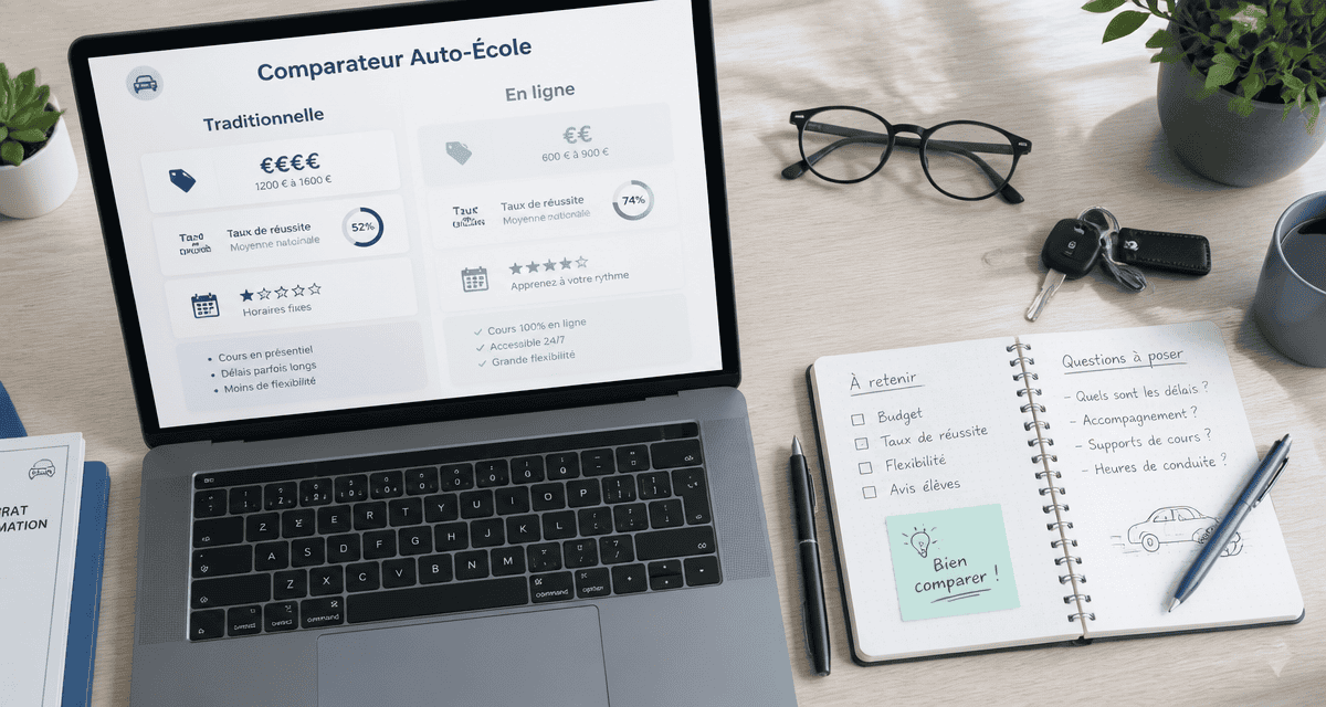 Comparateur auto ecole sur ordinateur avec prix et taux de réussite