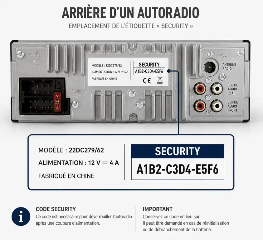 Emplacement du pré-code sur l'étiquette d'un autoradio Renault pour obtenir son code autoradio gratuit