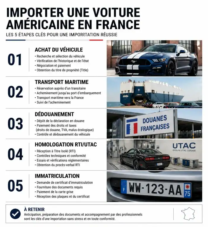 Étapes clés pour l'importation d'une voiture américaine en France