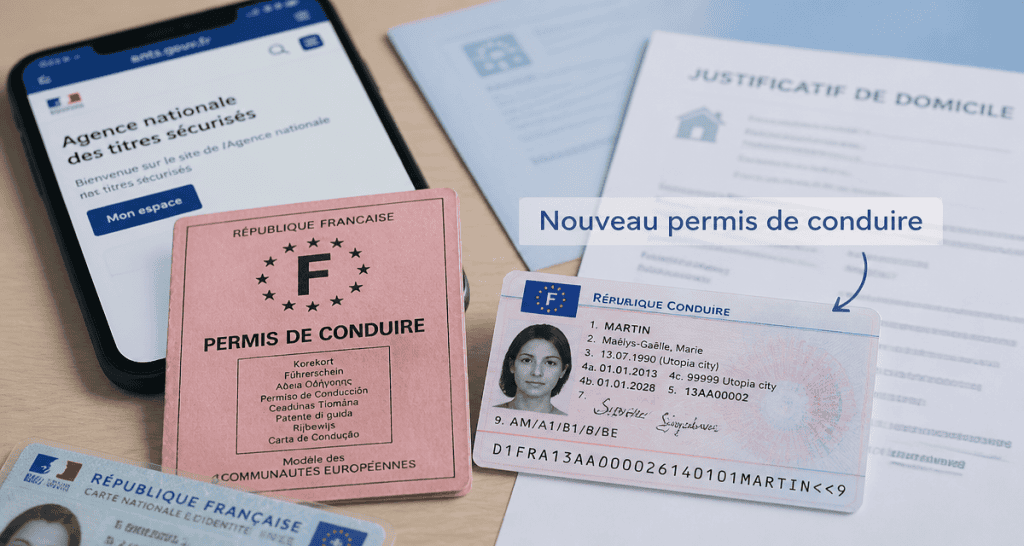 nouveau permis de conduire ancien et nouveau sur bureau
