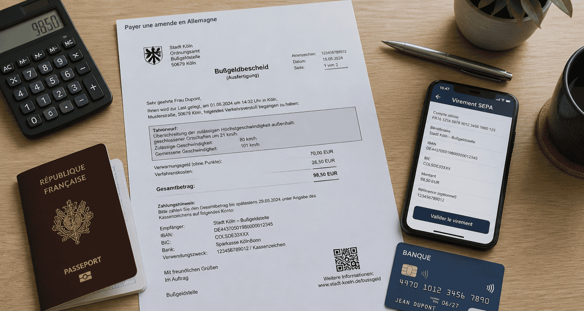 payer une amende en allemagne par virement, avis de contravention sur bureau