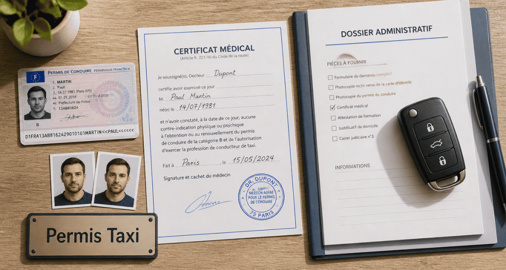 permis pour taxi sur table administrative