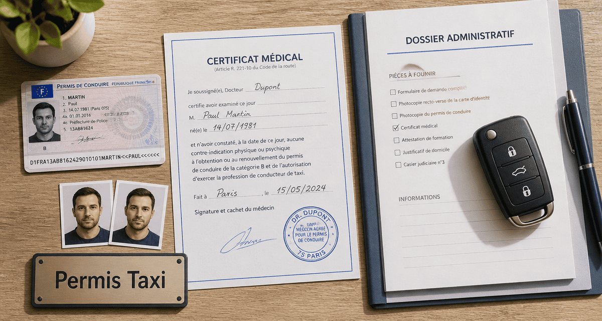 permis pour taxi sur table administrative