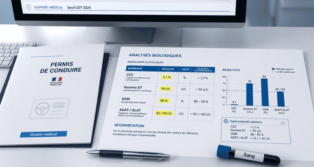 quel taux de cdt pour récupérer le permis 2024, dossier et analyse sanguine