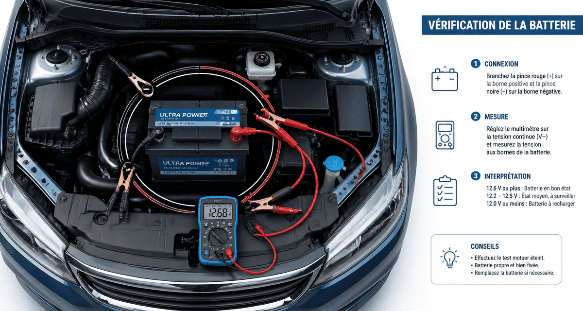 Recharger batterie voiture avec câbles et multimètre