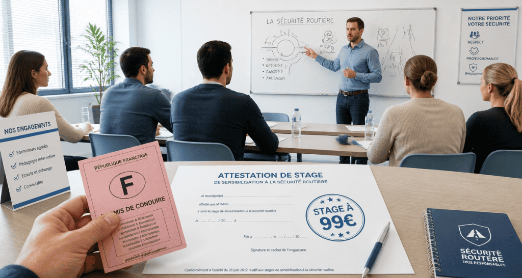 stage récupération points 99 euros permis et attestation
