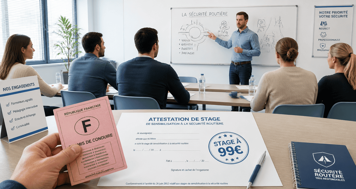 stage récupération points 99 euros permis et attestation
